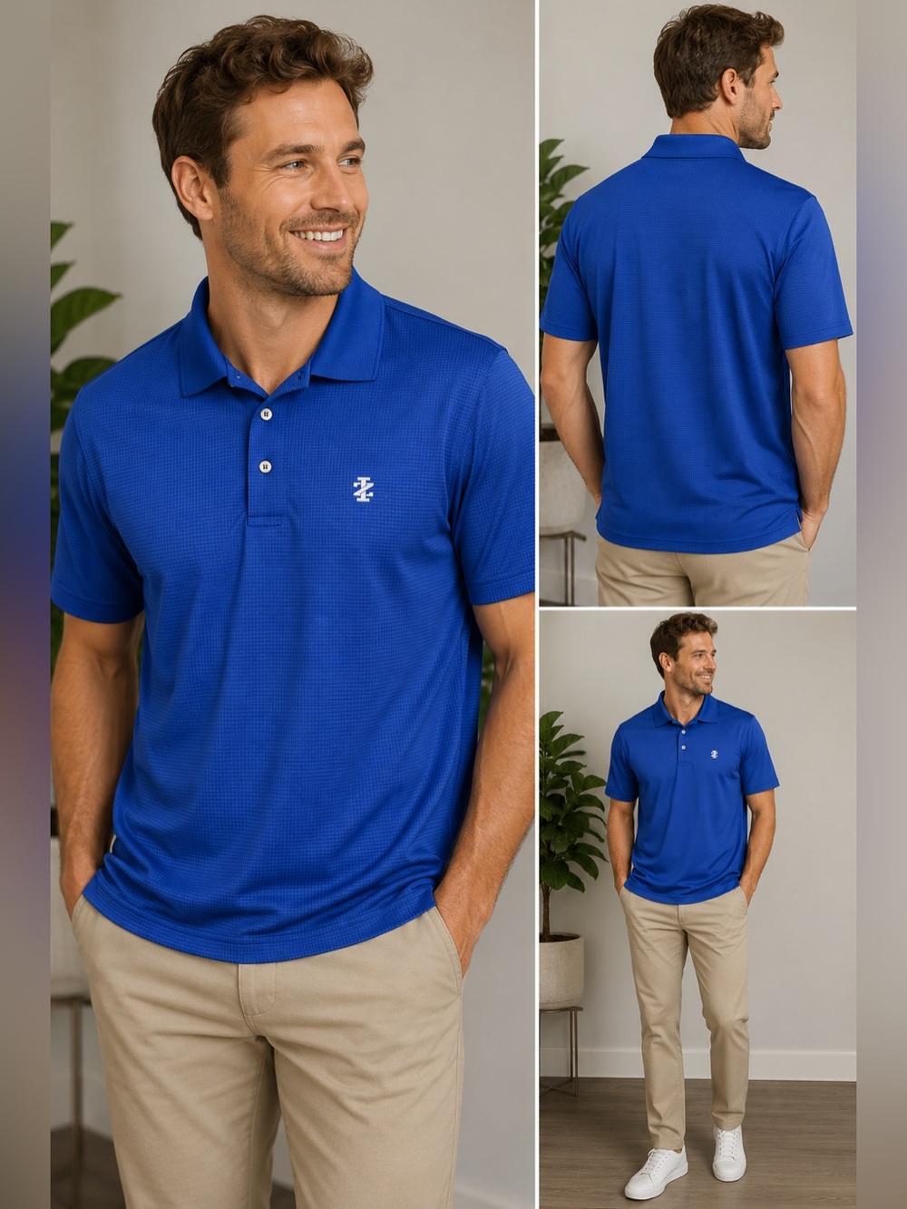 IZOD Golf Men’s Blue Performance Polo Shirt Large Moisture Wicking Short Sleeve